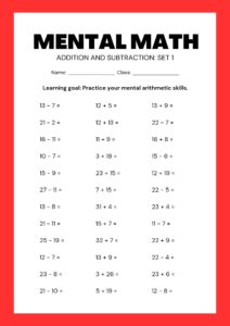 Mental Math Addition and Subtraction Worksheet