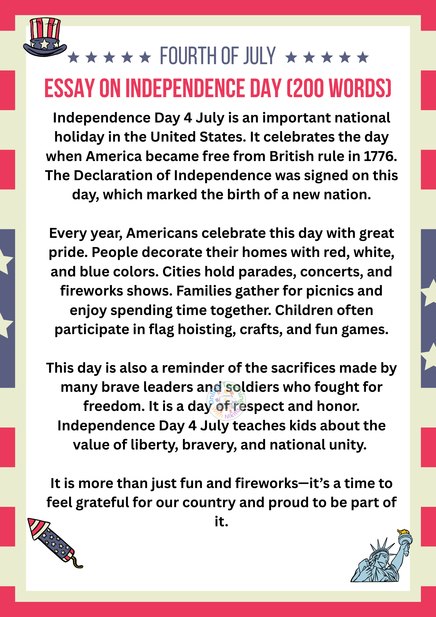 Independence Day 4 July โ Essay for School Kids