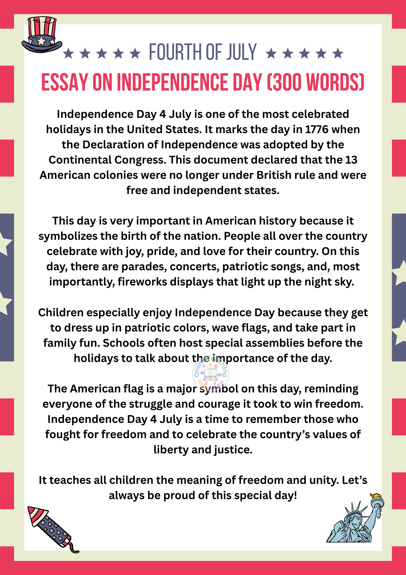 ๐ฝ Independence Day 4 July โ Full Essay for Students