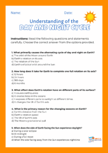 Day and Night Worksheet for Kids