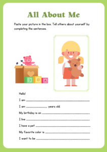 All About Me worksheet