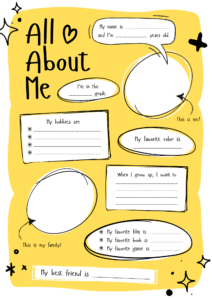 All About Me worksheet