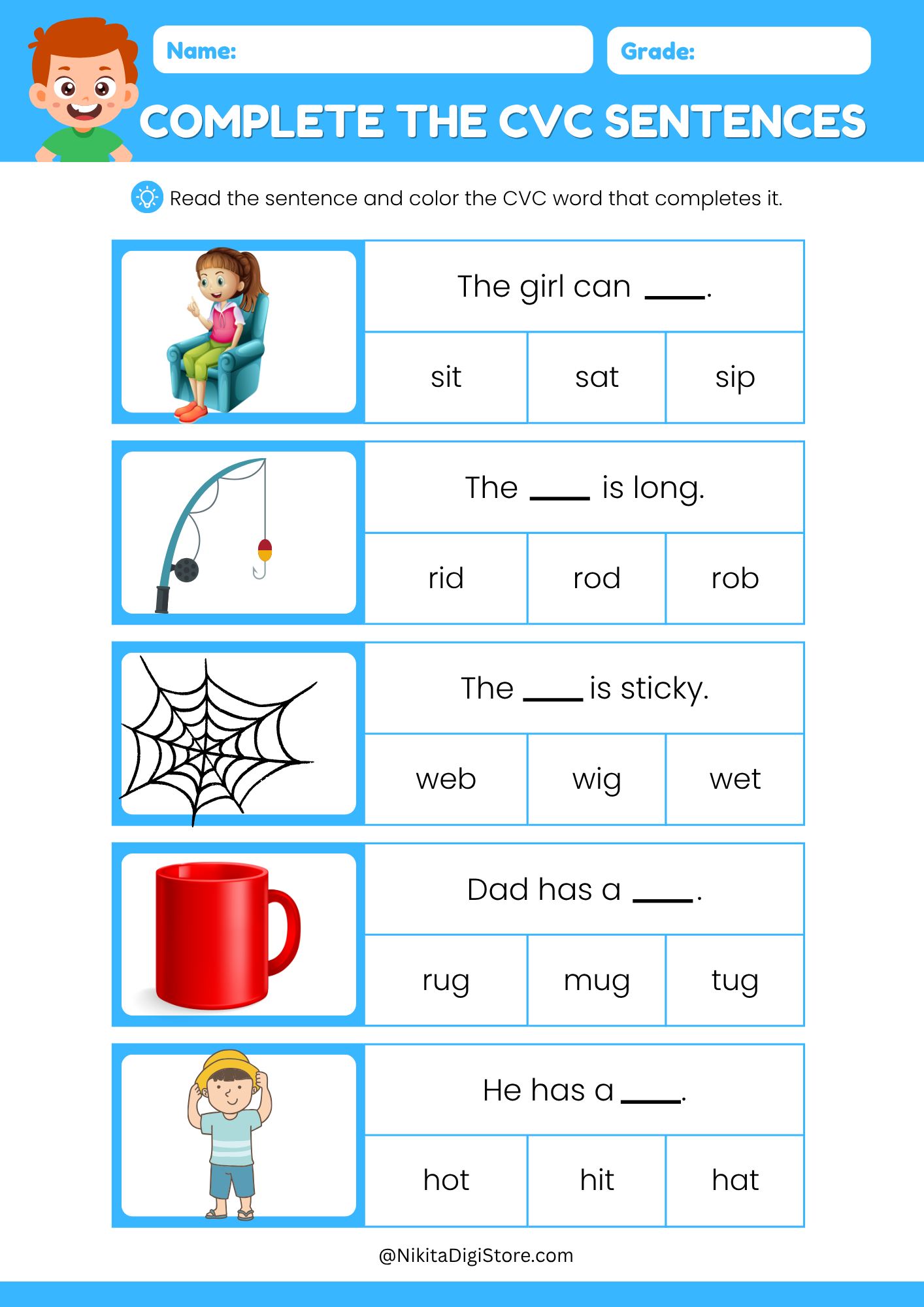 CVC Sentences Worksheets – Complete the CVC Sentences | Kindergarten Phonics Activities - Image 4