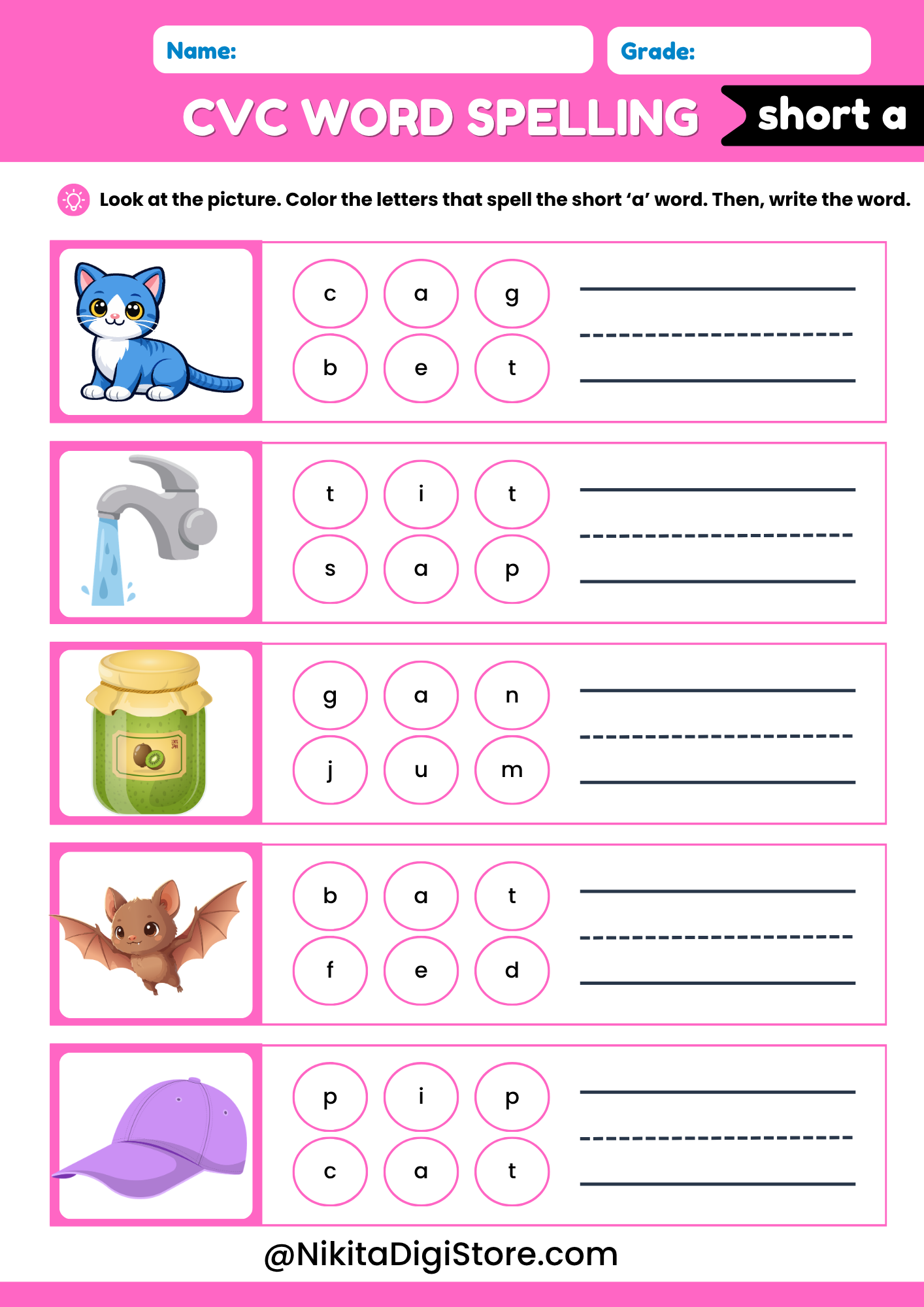 CVC Word Spelling Worksheets