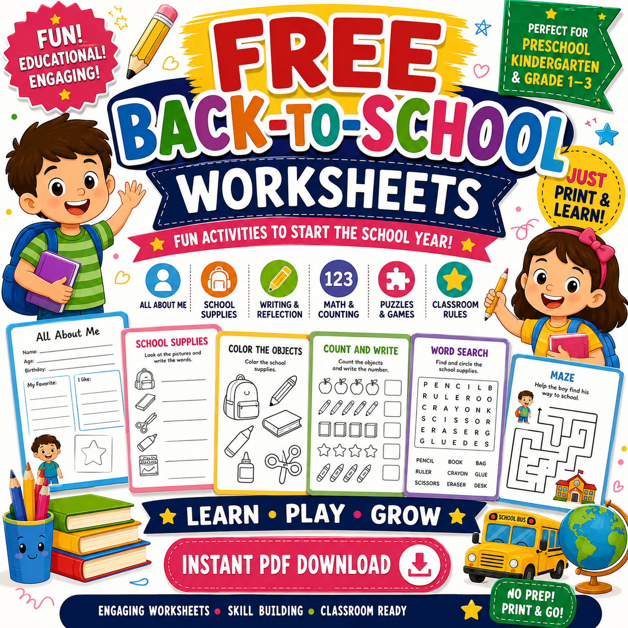 Free Back-to-School Worksheets Bundle