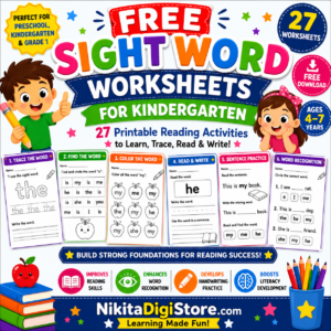 Free Sight Word Worksheets for Kindergarten – 27 Printable Reading Activities PDF