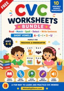 Free CVC Worksheets PDF | 10 Printable Phonics Activities for Kindergarten