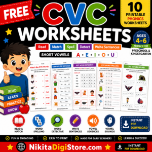 Free CVC Worksheets PDF | 10 Printable Phonics Activities for Kindergarten
