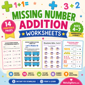 MISSING NUMBER ADDITION WORKSHEETS