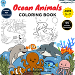 Ocean Animals Coloring Book for Kids featuring dolphins, sharks, whales, turtles, octopuses, and other sea creatures with fun coloring pages and educational activities.